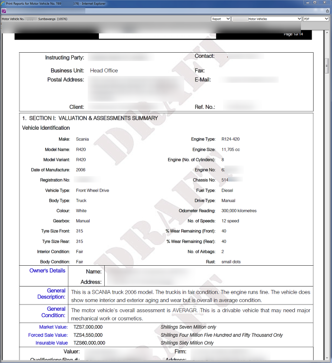 Motor Vehicle Valuation Reports ValuePRO